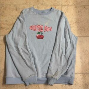 White Fox Blue Sweatshirt with Cherry Design